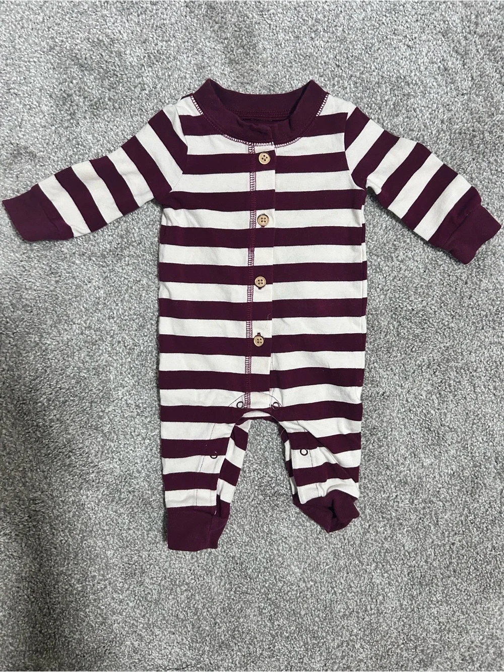 Cat & Jack Burgundy and White Striped Footie